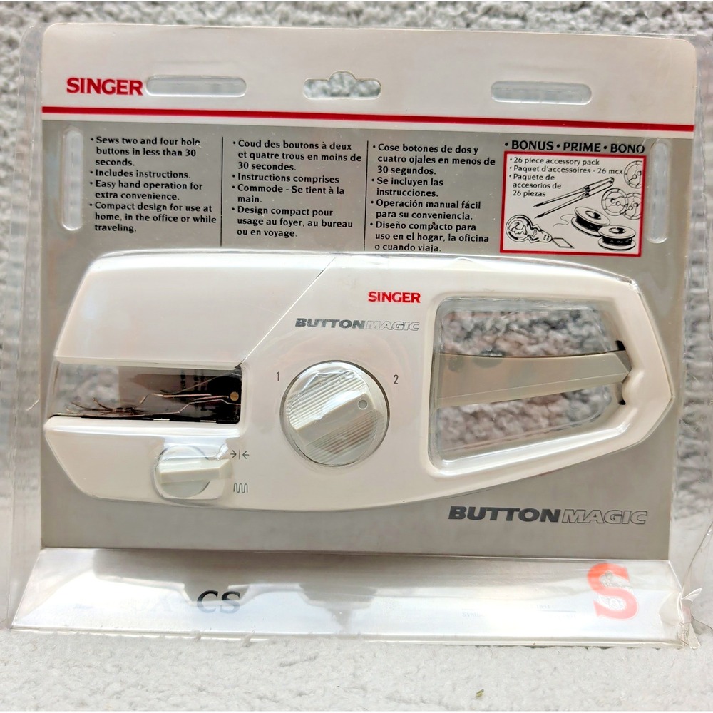 Vintage New Handheld SINGER B110X-CS Button Magic 2 and 4 Hole Maker Sealed NIB